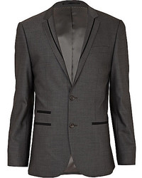 River Island Grey Contrast Wool Blend Slim Suit Jacket