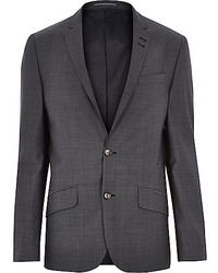 River Island Grey Herringbone Wool Blend Slim Suit Jacket