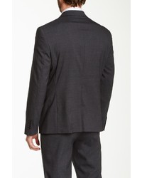 Men's Charcoal Blazer, Blue Check Long Sleeve Shirt, Navy Chinos, Red