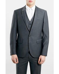 Topman Slim Fit Grey Diamond Texture Suit Jacket