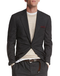 Brunello Cucinelli Textured Three Button Wool Two Piece Suit Charcoal