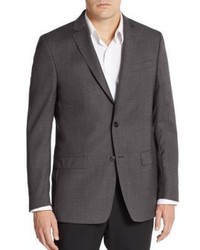 Men's Grey Overcoat, Charcoal Blazer, Grey Vertical Striped Dress Shirt ...