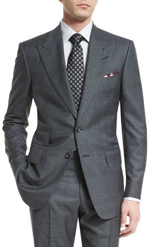 Tom Ford Windsor Base Peak Lapel Irregular Check Suit Charcoal, $3,990 |  Neiman Marcus | Lookastic