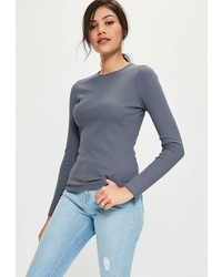 Missguided Blue Crew Neck Ribbed Top