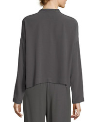Eileen Fisher Long Sleeve Mandarin Collar Crinkle Crepe Box Top Plus Size