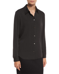 The Row Peter Classic Button Front Blouse Dark Charcoal