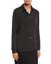 The Row Peter Classic Button Front Blouse Dark Charcoal