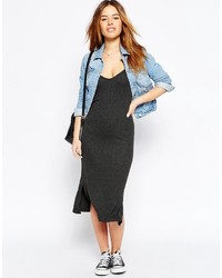 Asos Petite Bodycon Dress With V Neck And High Apex Cami In Rib