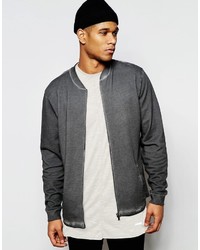 Asos Jersey Bomber Jacket With Oil Wash In Gray
