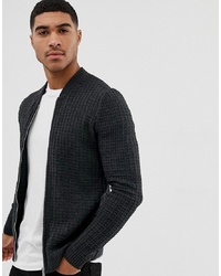 ASOS DESIGN Knitted Muscle Fit Bomber Jacket In Charcoal