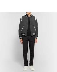 Saint Laurent Leather Trimmed Wool Blend Bomber Jacket