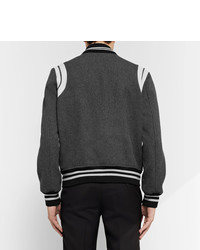 Saint Laurent Leather Trimmed Wool Blend Bomber Jacket