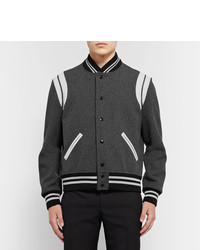 Saint Laurent Leather Trimmed Wool Blend Bomber Jacket