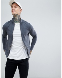 ASOS DESIGN Muscle Jersey Track Jacket In Charcoal Marl