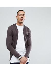 ASOS DESIGN Tall Knitted Bomber Jacker In Grey With Tipping