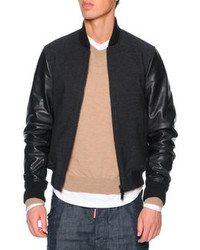 DSQUARED2 Wool Bomber Jacket With Leather Sleeves