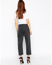 Asos Collection Maddox Parallel Jeans In Charcoal With Abrasion And Chewed Hem