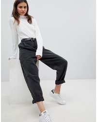 ASOS DESIGN Tapered Jeans With Curved Seams And Belt In Washed Black