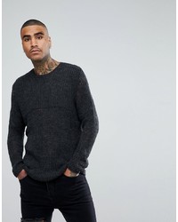 ASOS DESIGN Asos Mesh Knitted Relaxed Fit Jumper In Washed Black