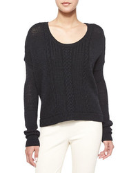 Alice + Olivia Boxy Cable Knit Pullover Sweater Charcoal