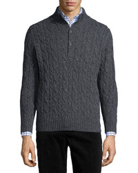 Neiman Marcus Donegal Wool Cable Knit Sweater Gray