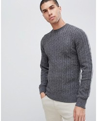 Barbour Essential Cable Crew Neck Jumper In Grey