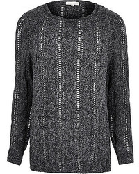 River Island Grey Brushed Cable Knit Sweater