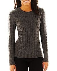 jcpenney Jcptm Wool Blend Cable Knit Crew Sweater Talls