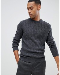 MOSS BROS Moss London Lambswool Jumper With Cable Knit In Grey