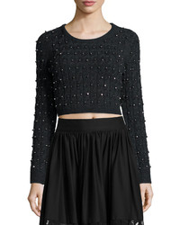 Alice + Olivia Ora Cropped Wool Pullover Sweater Charcoal