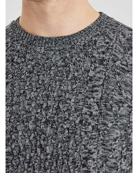 Topman Charcoal Multi Cable Knit Sweater