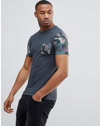 ASOS DESIGN Muscle Fit T Shirt With Camo Printed Sleeves And Pocket