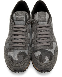 Valentino Grey Felt Camo Rockrunner Sneakers