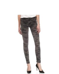 Fade to Blue Camouflage Print Skinny Jeans Gray