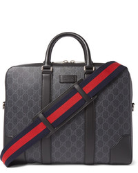 Gucci Leather Trimmed Monogrammed Coated Canvas Briefcase