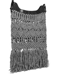 Isabel Marant Teomia Fringed Metallic Crocheted And Leather Shoulder Bag
