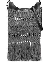 Isabel Marant Teomia Fringed Metallic Crocheted And Leather Shoulder Bag