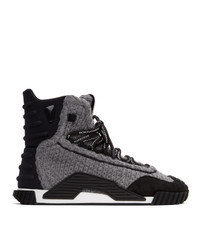 Dolce and Gabbana Grey And Black Wool Ns1 High Top Sneakers