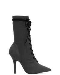 Charcoal Canvas Lace-up Ankle Boots
