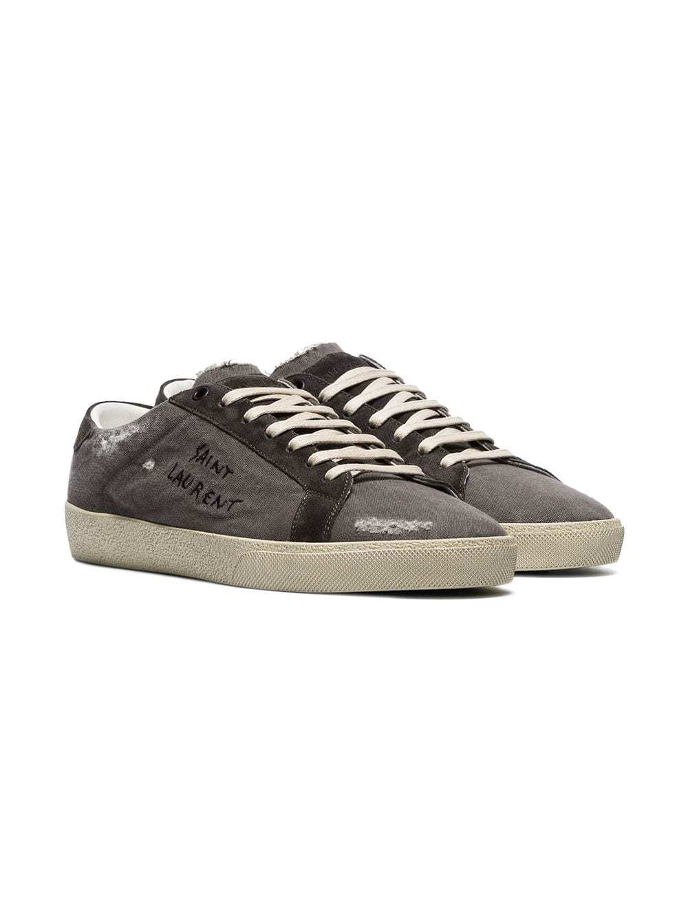 Saint Laurent Grey Sl06 Embroidered Destroyed Canvas Sneakers