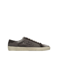 Saint Laurent Grey Sl06 Embroidered Destroyed Canvas Sneakers