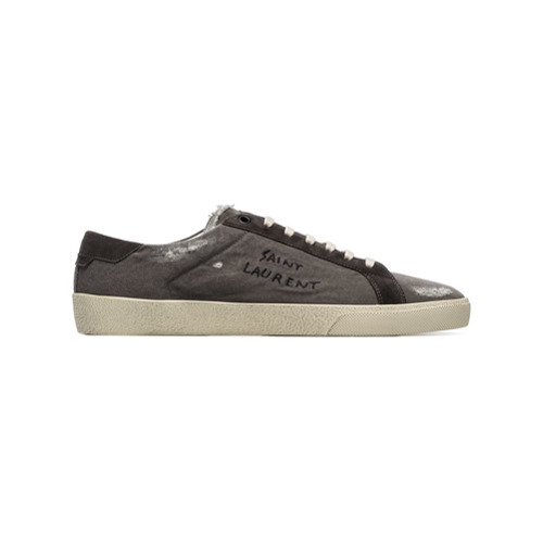 Saint Laurent Grey Sl06 Embroidered Destroyed Canvas Sneakers