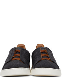 Ermenegildo Zegna Grey Brown Wool Triple Stitch Sneakers