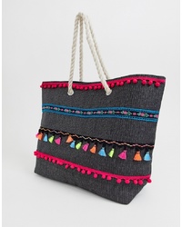 South Beach Tote Bag With Multi Coloured Tassels