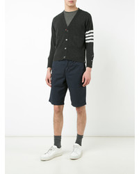 Thom Browne Classic Short V Neck Cardigan With White 4 Bar Stripe In Cashmere