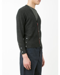 Thom Browne Classic Short V Neck Cardigan With White 4 Bar Stripe In Cashmere
