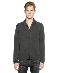 DSQUARED2 Wool Cardigan With Denim Shirt Collar