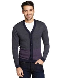 Z Zegna Grey And Violet Colorblock Button Front Cardigan