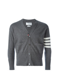 Thom Browne Short V Neck Cardigan With 4 Bar Stripe In Medium Grey Cashmere