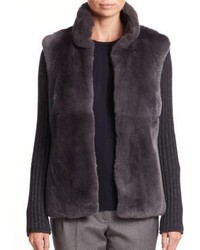 Eleventy Wool Cashmere Fur Contrast Cardigan